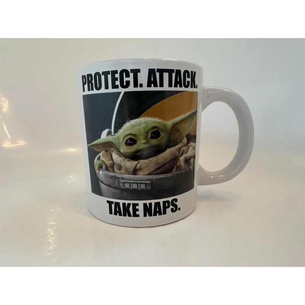 Star Wars Grogu Baby Yoda Coffee Mug “Protect. Attack. Take Naps.” 20 oz Ceramic
